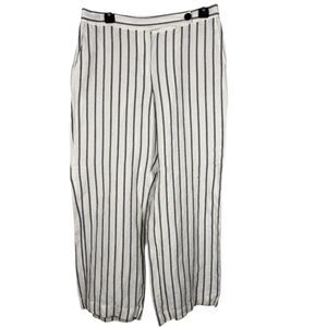 J Jill Womens White Striped Wide Leg Pants Sz 10p Linen Blend Nautical Beachy
